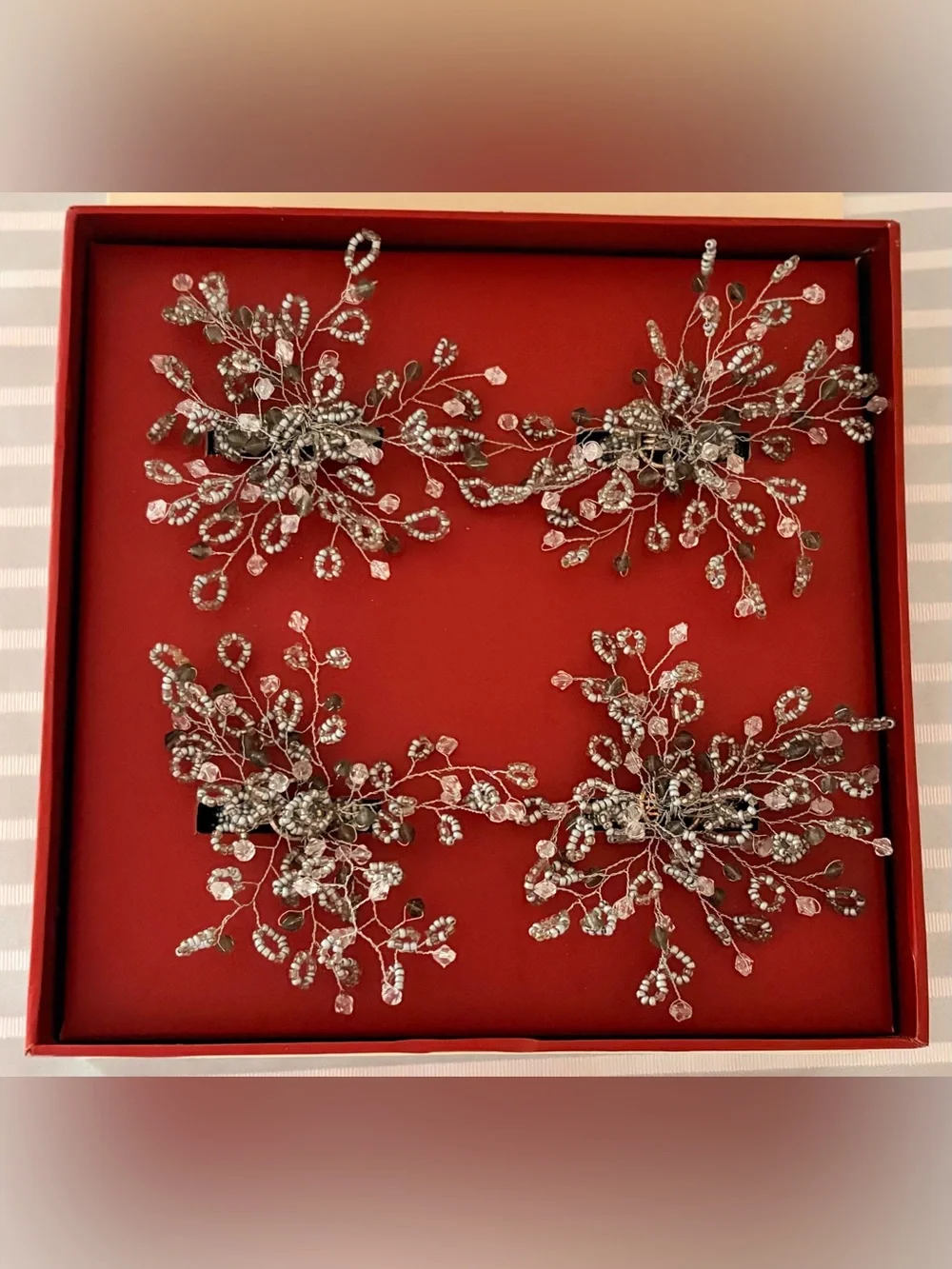 Pottery Barn Napkin Rings In Box Set Of Four Silver Spray NWT Original Box